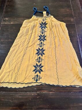 Instyle Yellow Mini Dress with Blue Embroidered Center Panel